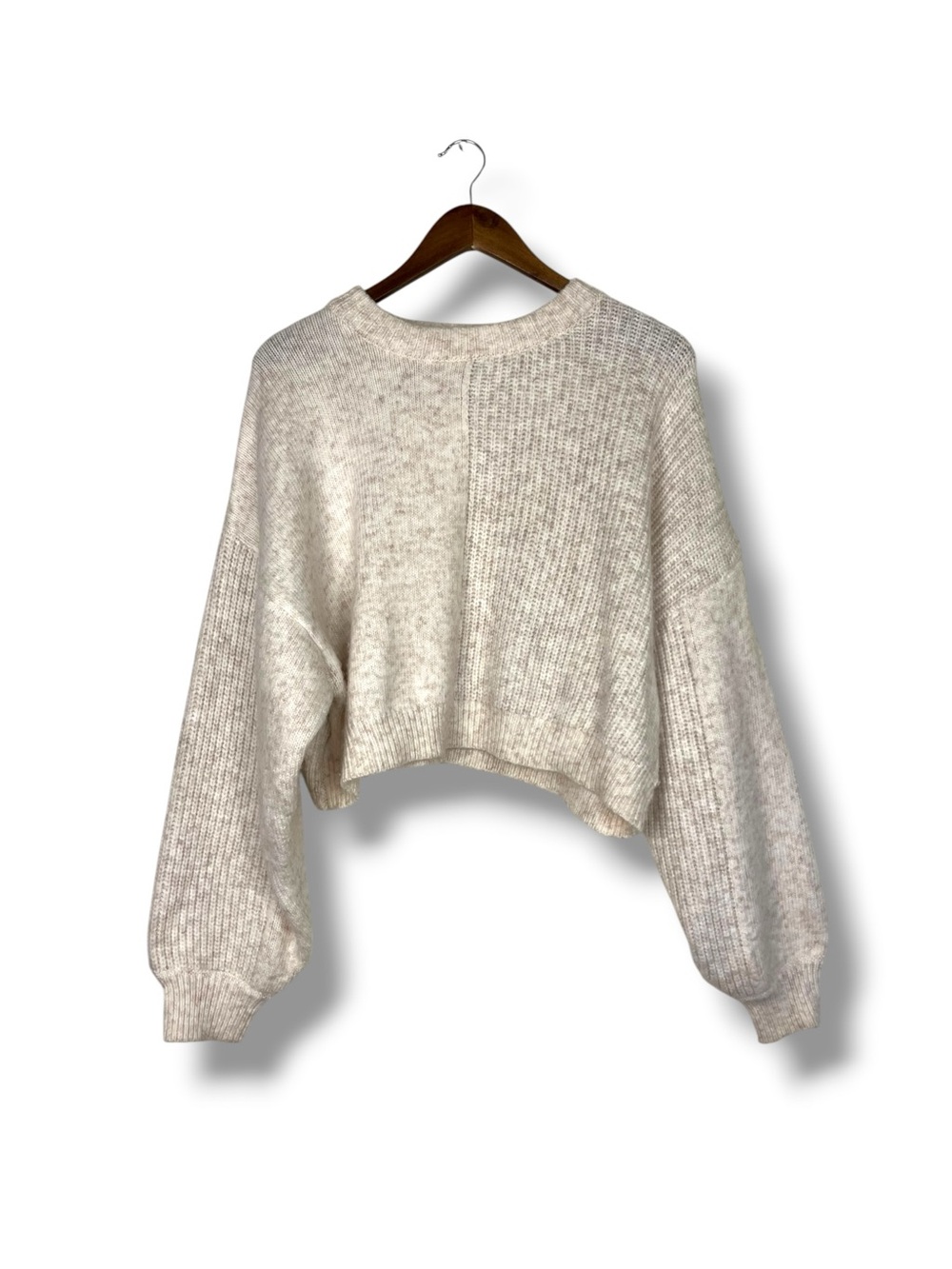 Topshop Marled Knit Cropped Sweater Minimalist Balloon Sleeve Medium slouchy
